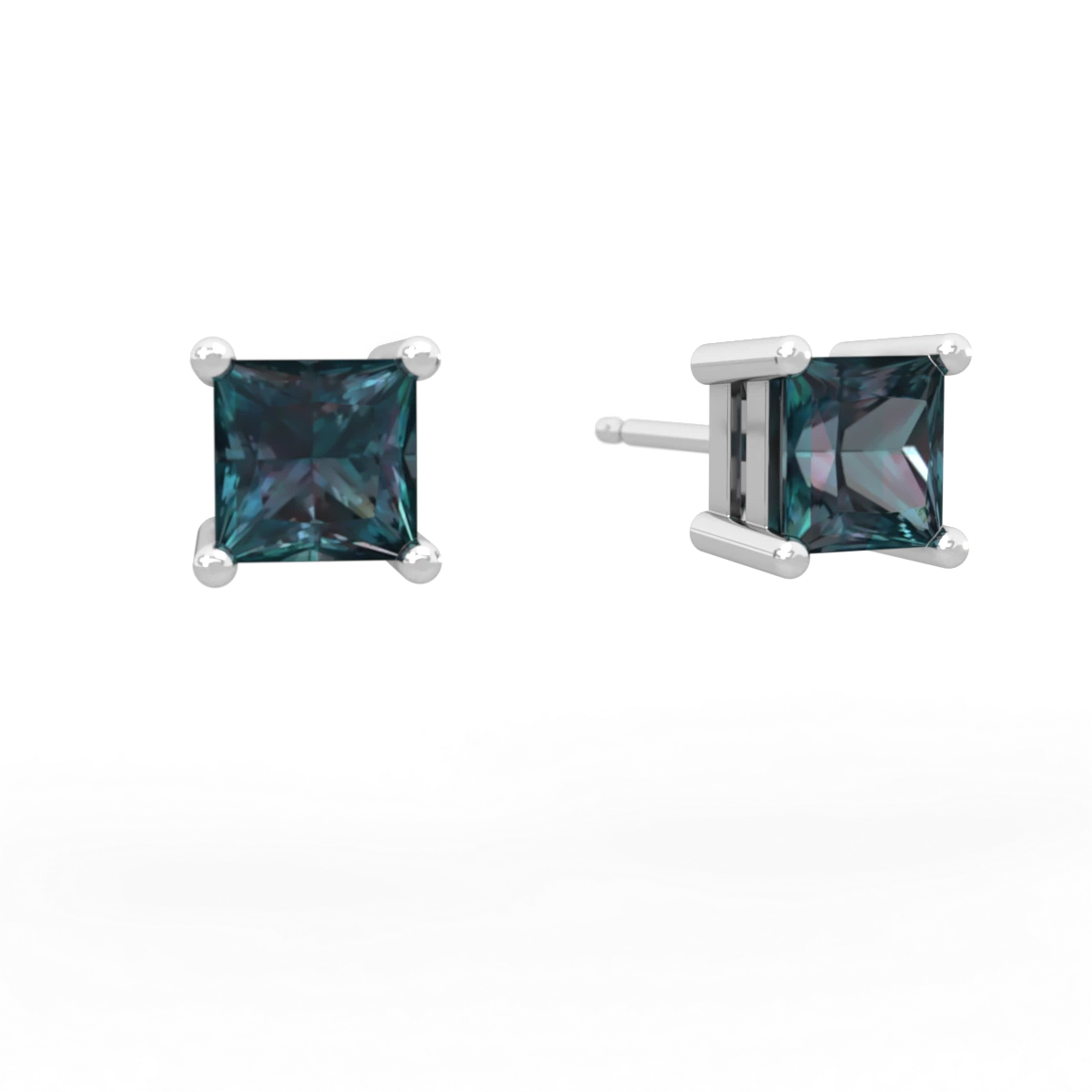 Alexandrite 5Mm Princess Cut Stud 14K White Gold earrings E1789