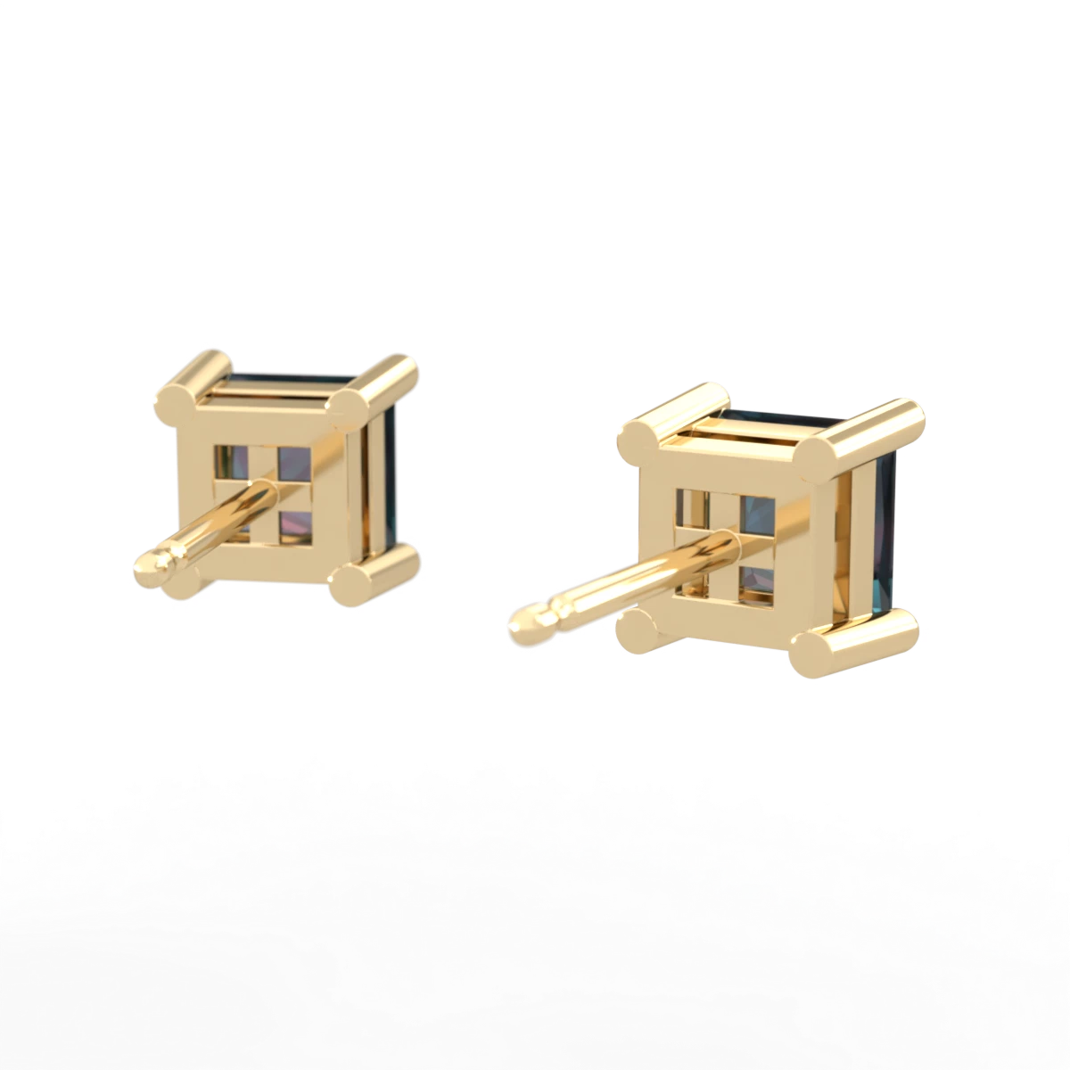 Alexandrite 5Mm Princess Cut Stud 14K Yellow Gold earrings E1789