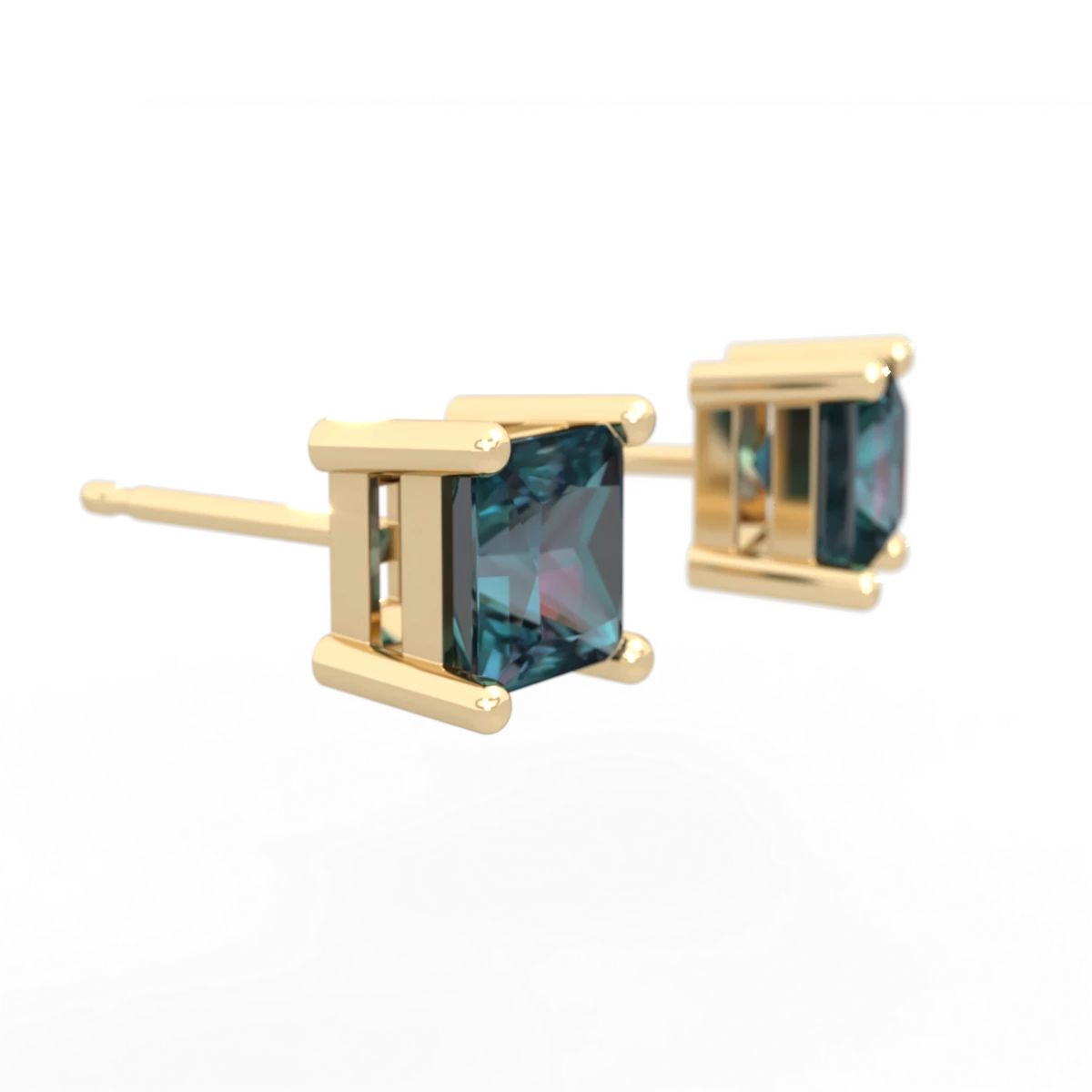 Alexandrite 5Mm Princess Cut Stud 14K Yellow Gold earrings E1789