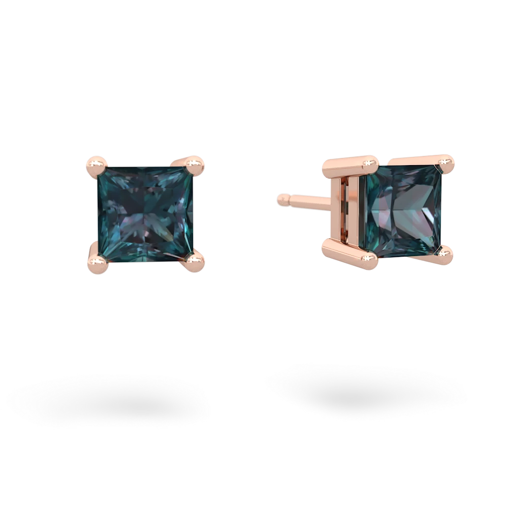 Alexandrite 5Mm Princess Cut Stud 14K Rose Gold earrings E1789