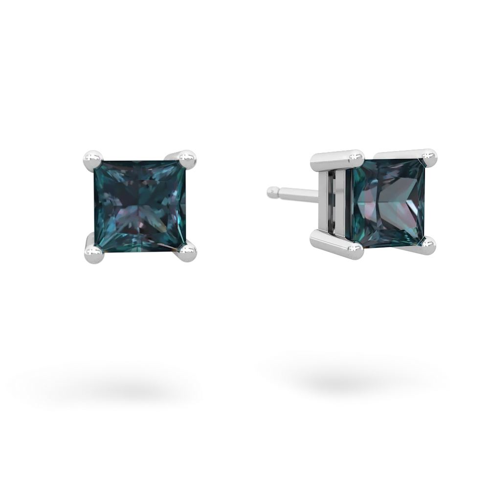 Alexandrite 5Mm Princess Cut Stud 14K White Gold earrings E1789