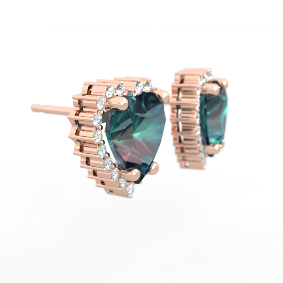 Alexandrite Sparkling Halo Heart 14K Rose Gold earrings E0391