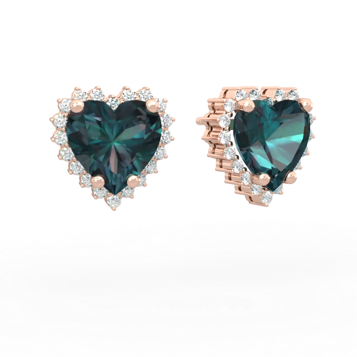 Alexandrite Sparkling Halo Heart 14K Rose Gold earrings E0391