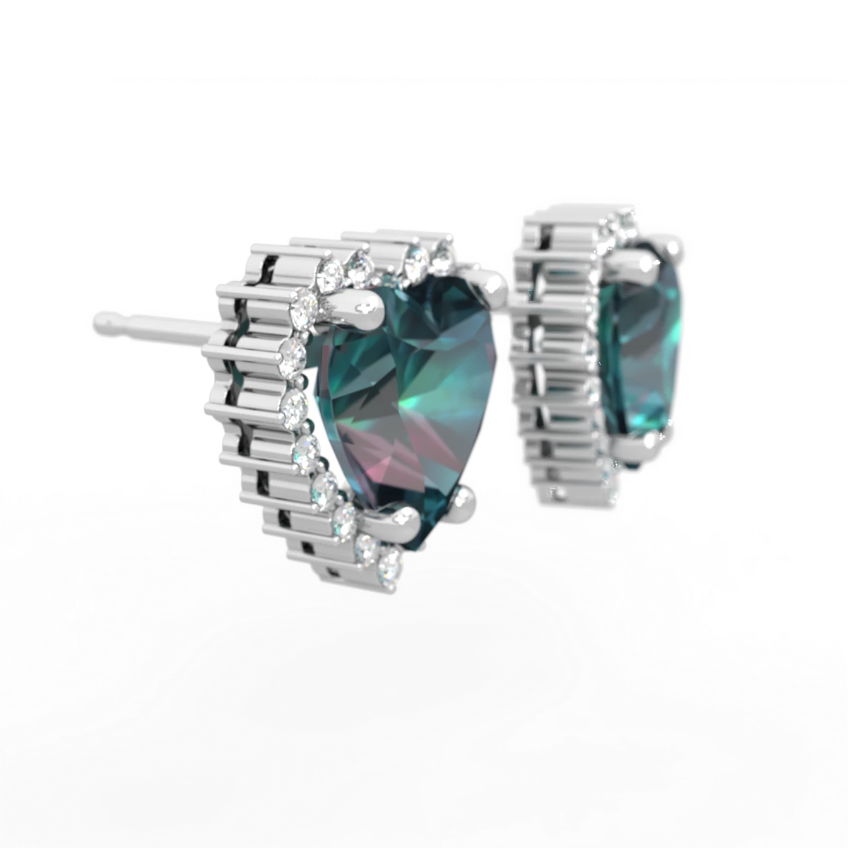 Alexandrite Sparkling Halo Heart 14K White Gold earrings E0391