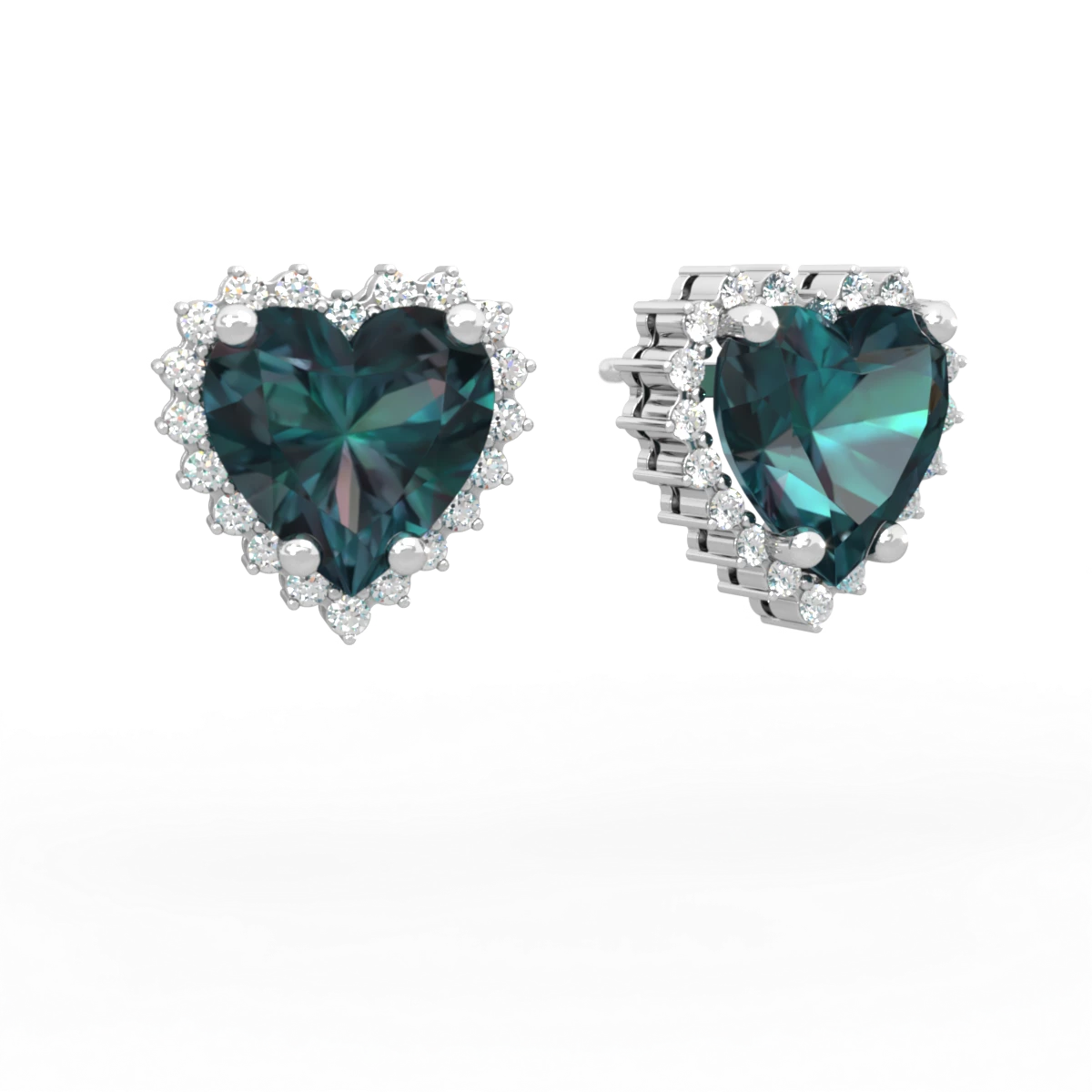 Alexandrite Sparkling Halo Heart 14K White Gold earrings E0391