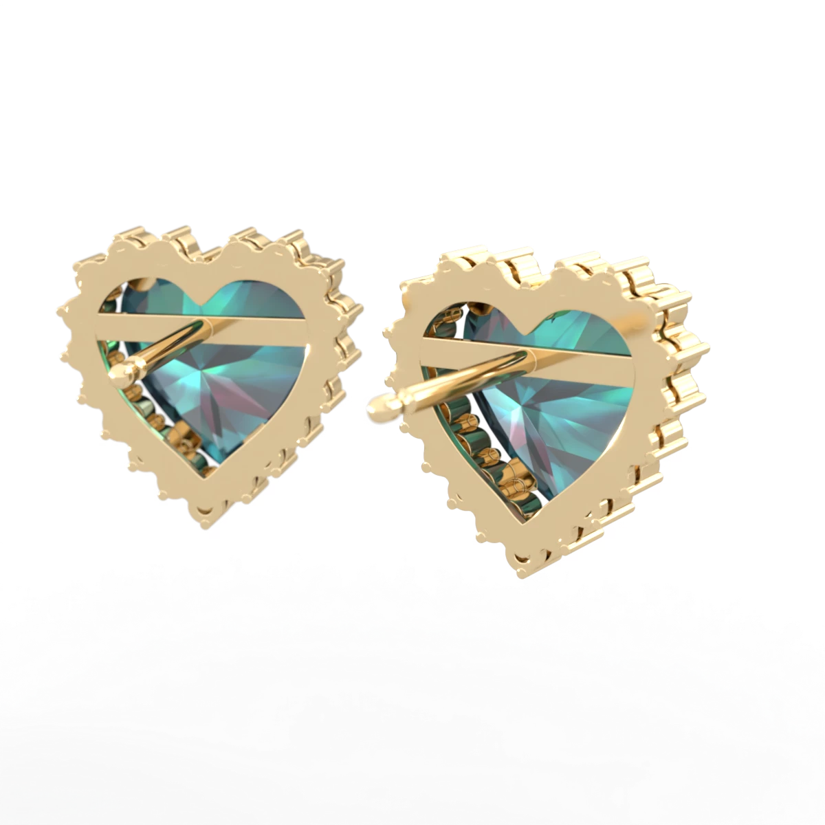 Alexandrite Sparkling Halo Heart 14K Yellow Gold earrings E0391