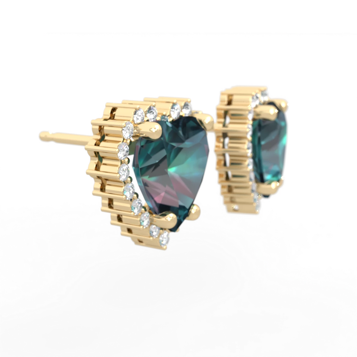 Alexandrite Sparkling Halo Heart 14K Yellow Gold earrings E0391