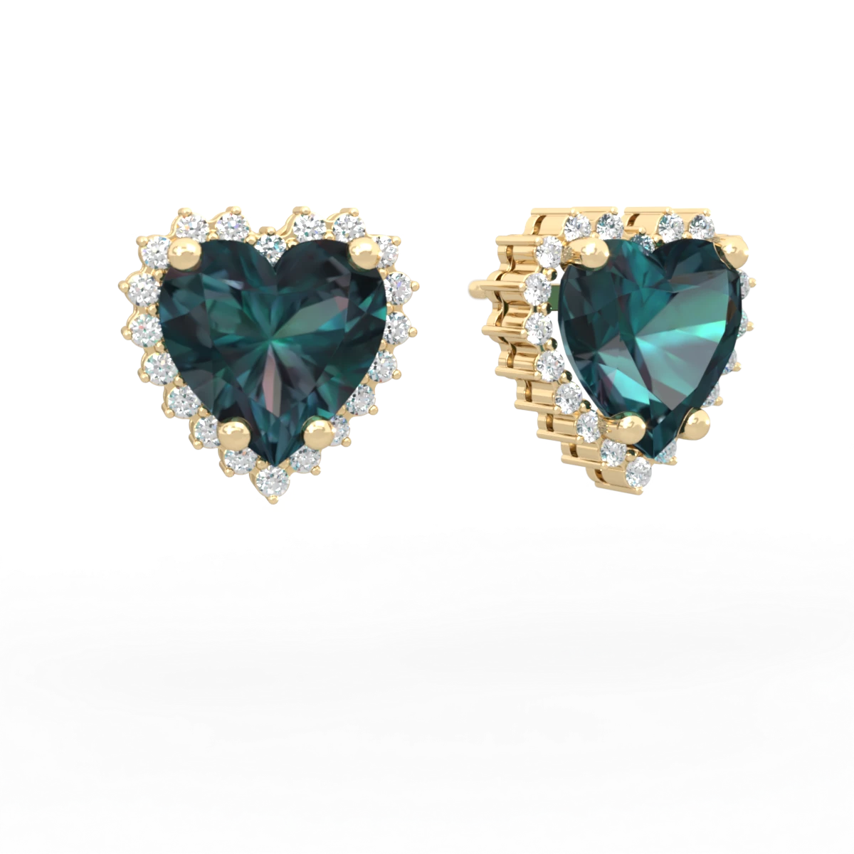 Alexandrite Sparkling Halo Heart 14K Yellow Gold earrings E0391