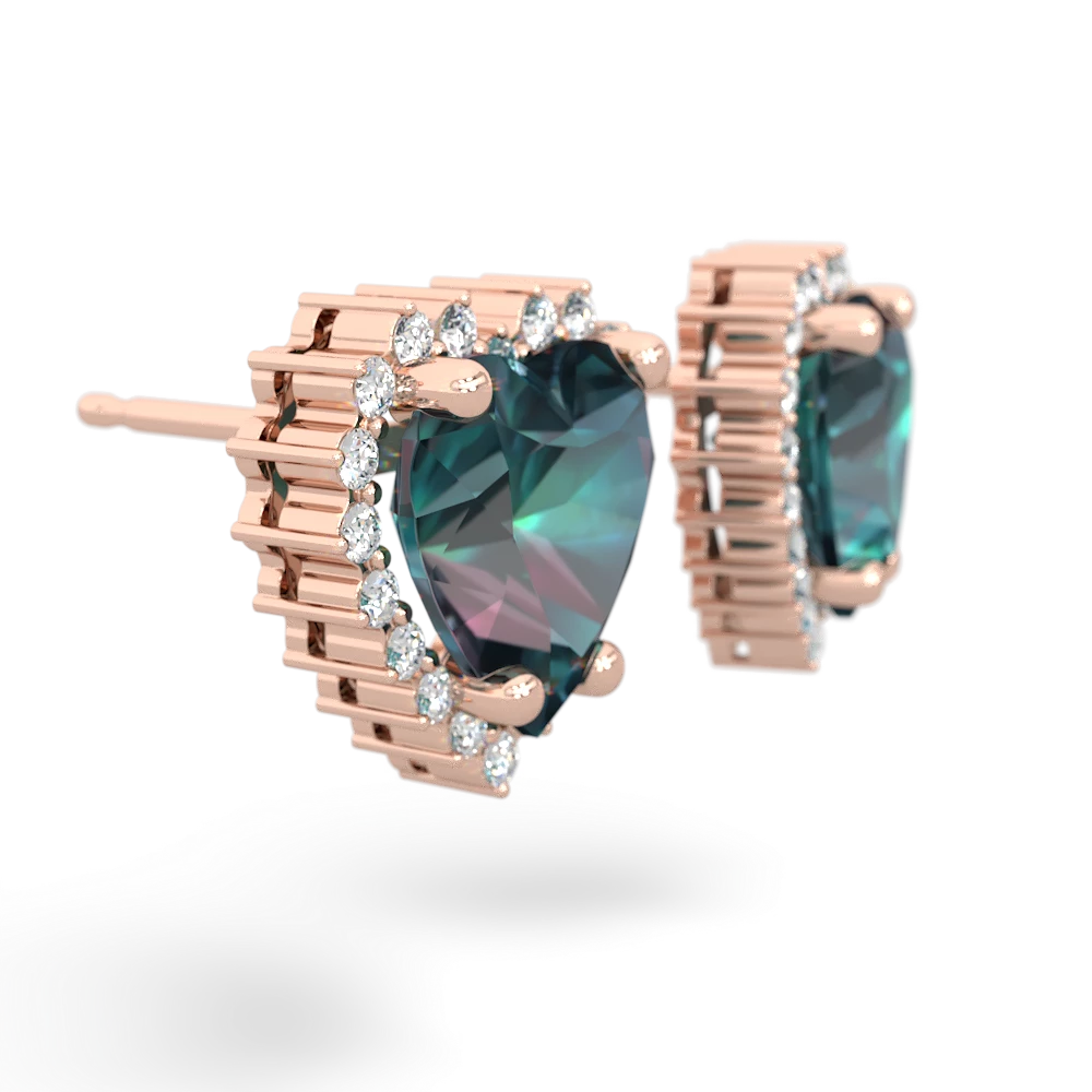 Alexandrite Sparkling Halo Heart 14K Rose Gold earrings E0391