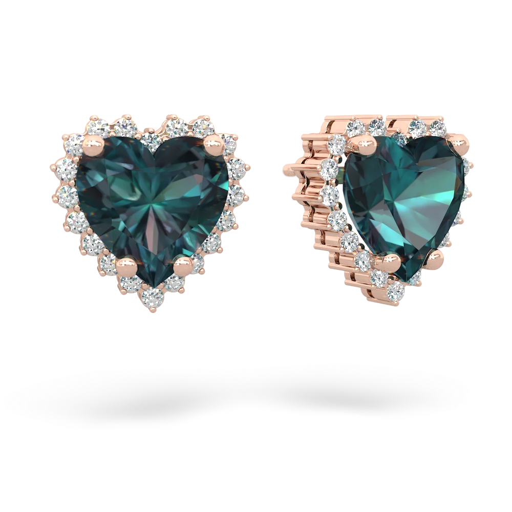 Alexandrite Sparkling Halo Heart 14K Rose Gold earrings E0391