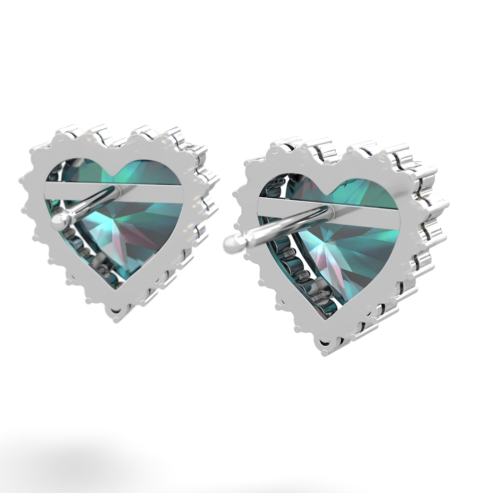 Alexandrite Sparkling Halo Heart 14K White Gold earrings E0391