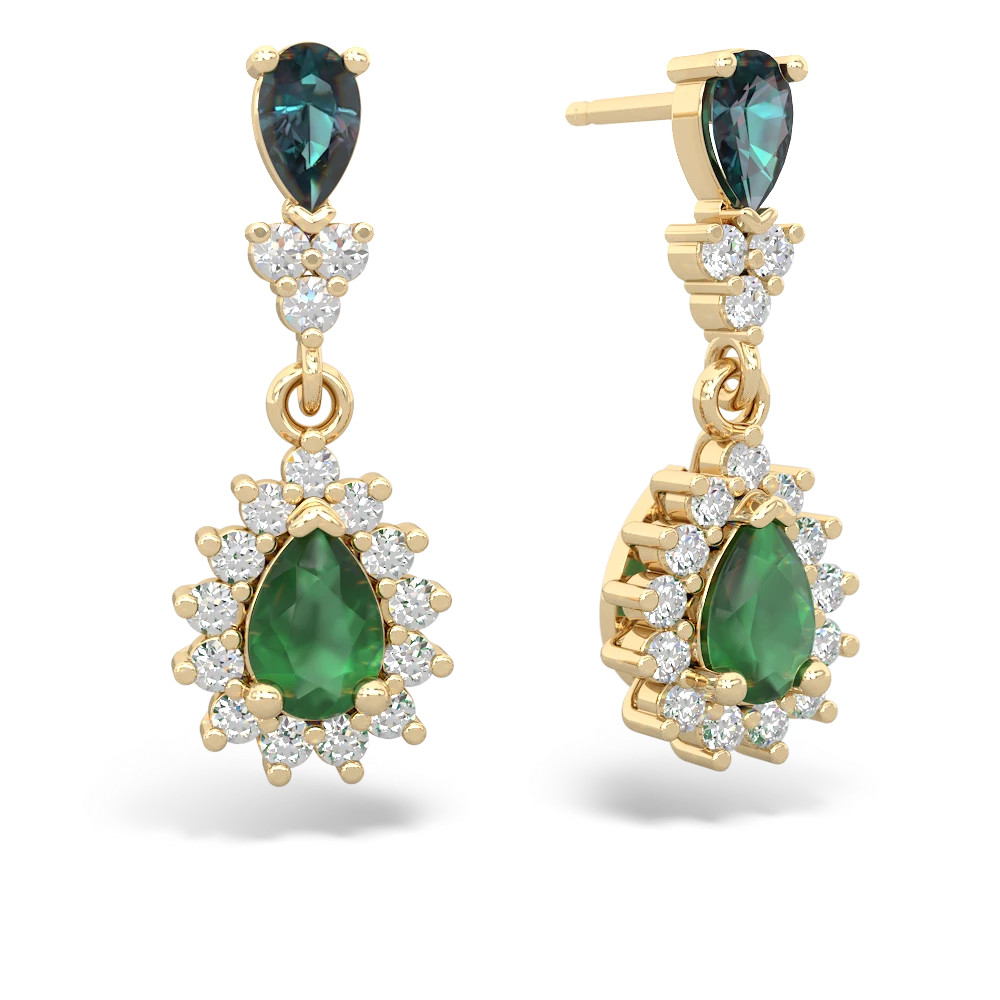 Alexandrite Halo Pear Dangle 14K Yellow Gold earrings E1882