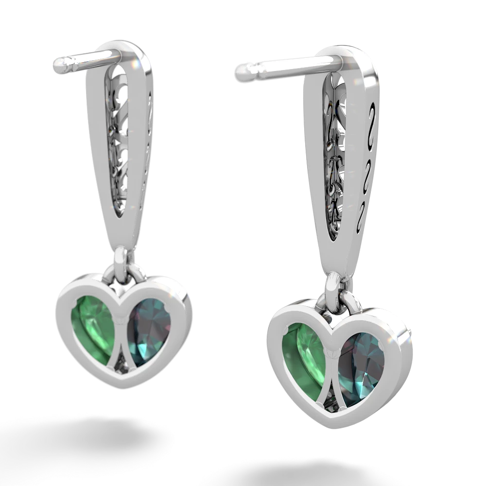 Alexandrite Filligree Heart 14K White Gold earrings E5070