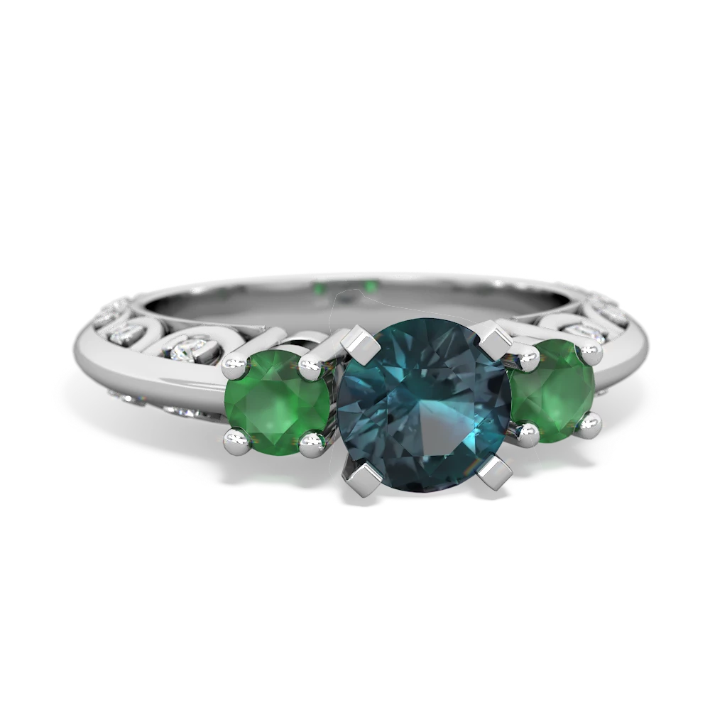 Alexandrite Art Deco Eternal Embrace Engagement 14K White Gold ring C2003