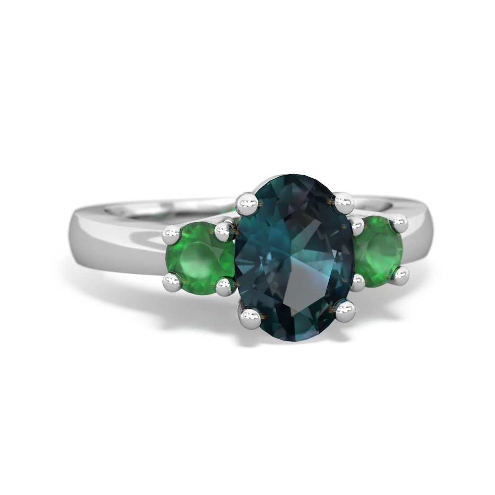 Alexandrite Three Stone Oval Trellis 14K White Gold ring R4024