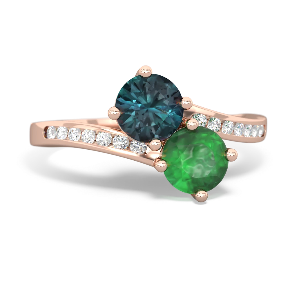 Alexandrite Channel Set Two Stone 14K Rose Gold ring R5303