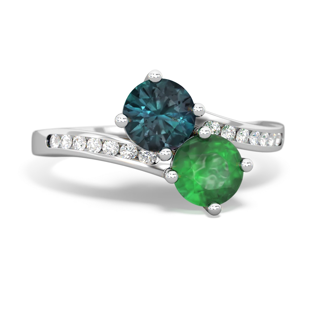 Alexandrite Channel Set Two Stone 14K White Gold ring R5303