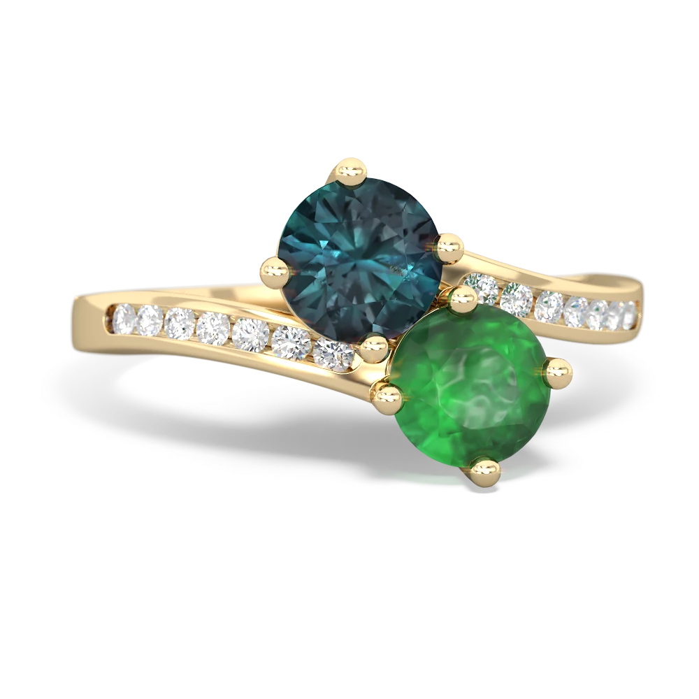 Alexandrite Channel Set Two Stone 14K Yellow Gold ring R5303