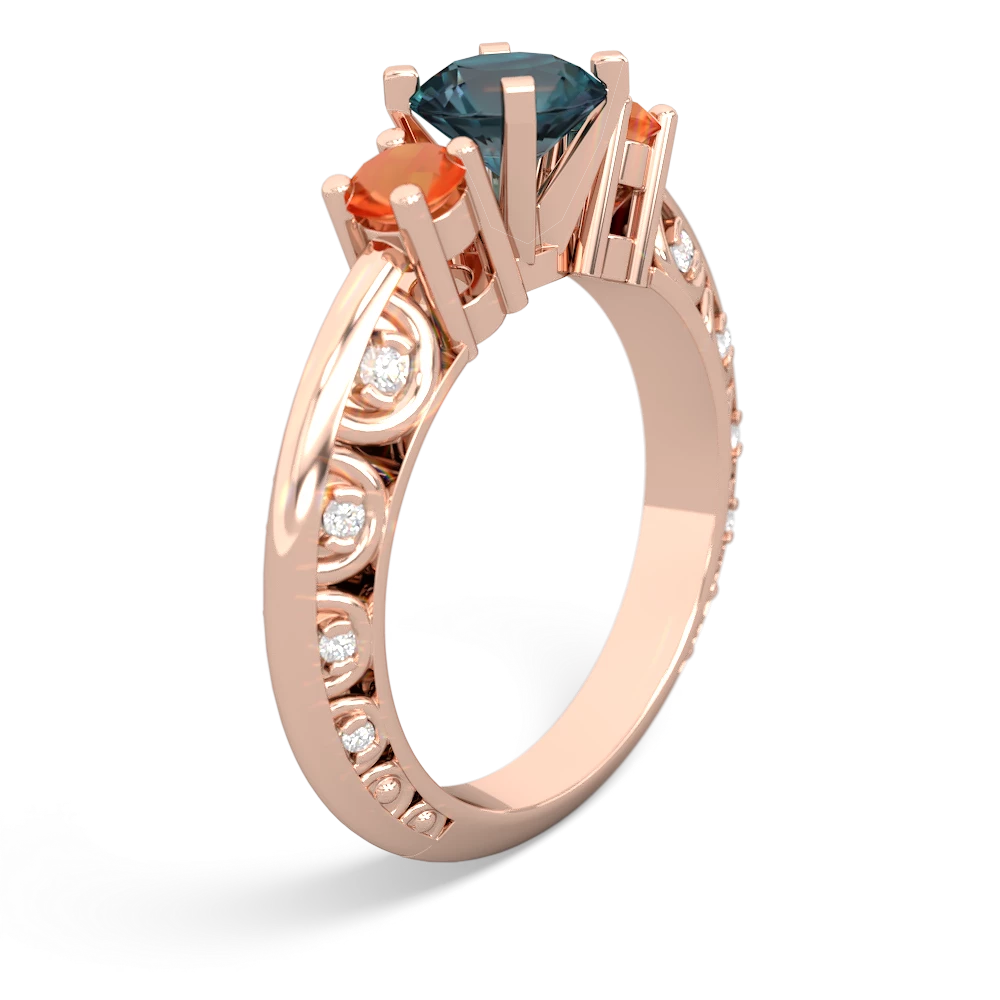 Alexandrite Art Deco Eternal Embrace Engagement 14K Rose Gold ring C2003