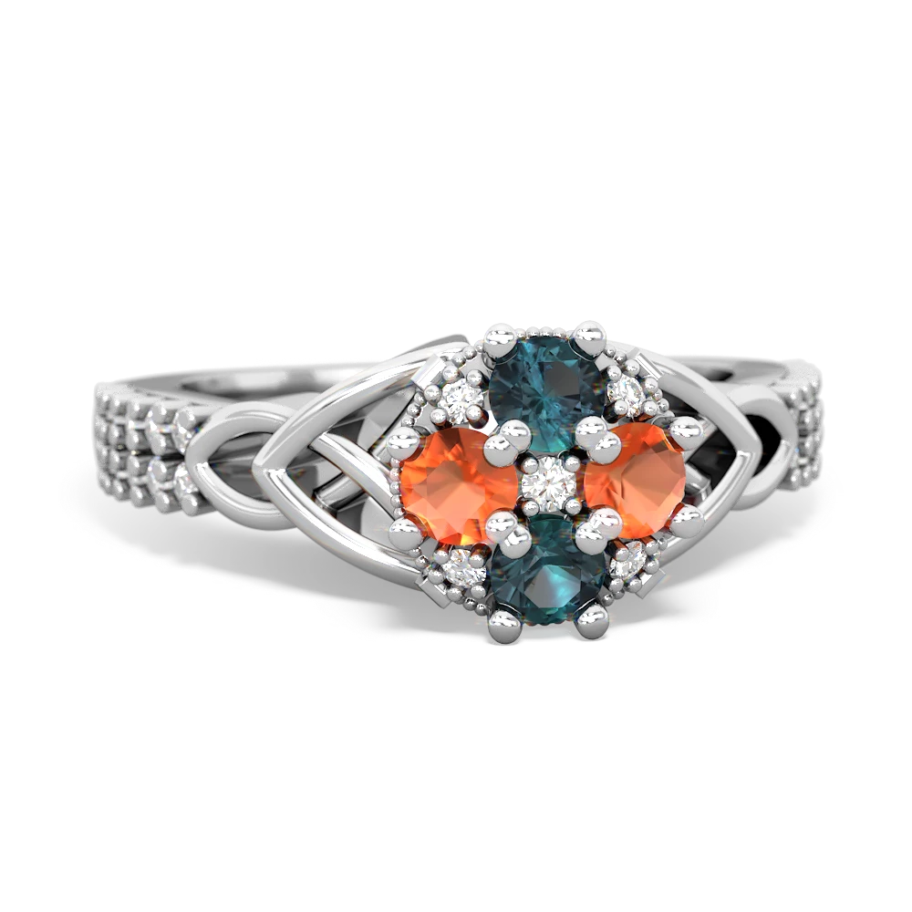 Alexandrite Celtic Knot Cluster Engagement 14K White Gold ring R26443RD