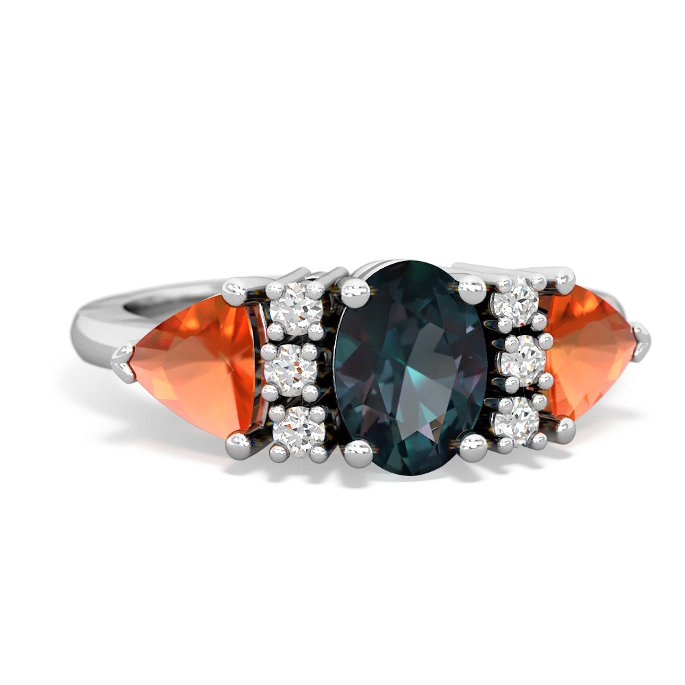 Alexandrite Antique Style Three Stone 14K White Gold ring R2186