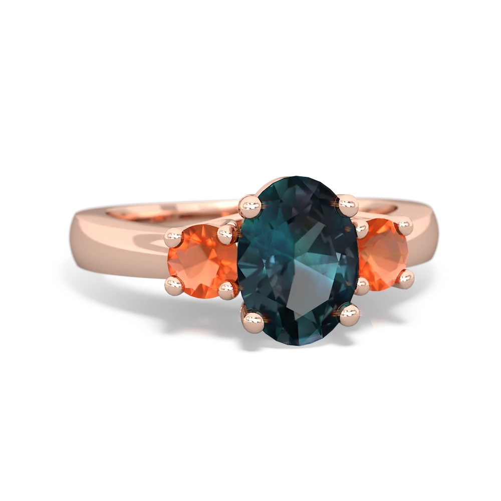 Alexandrite Three Stone Oval Trellis 14K Rose Gold ring R4024