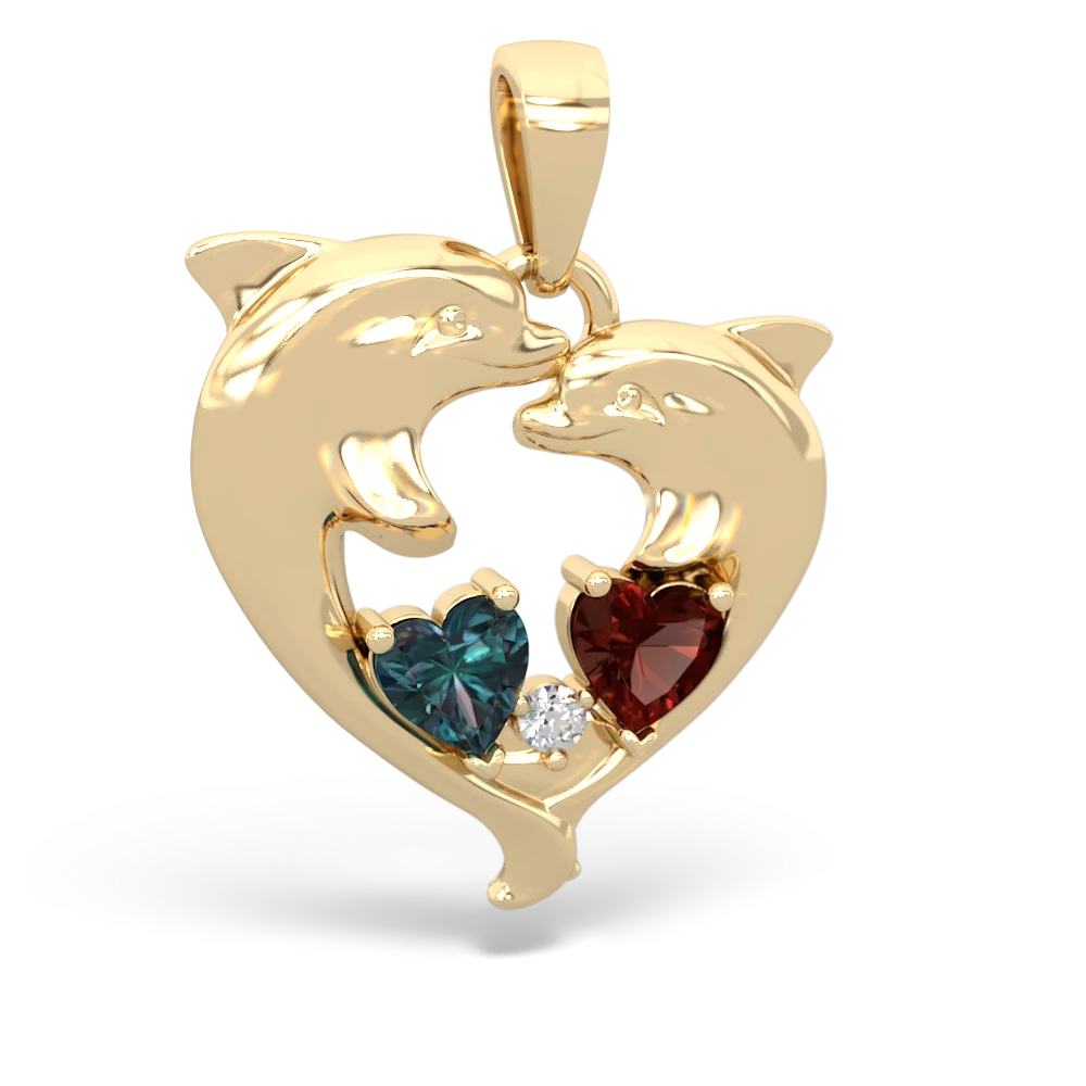 Alexandrite Dolphin Heart 14K Yellow Gold pendant P5820