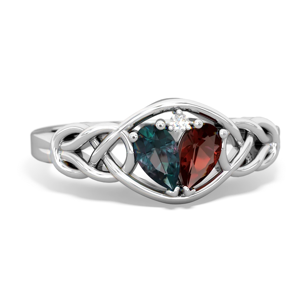 Alexandrite Garnet Celtic Love Knot ring 14K White Gold JewelsForMe