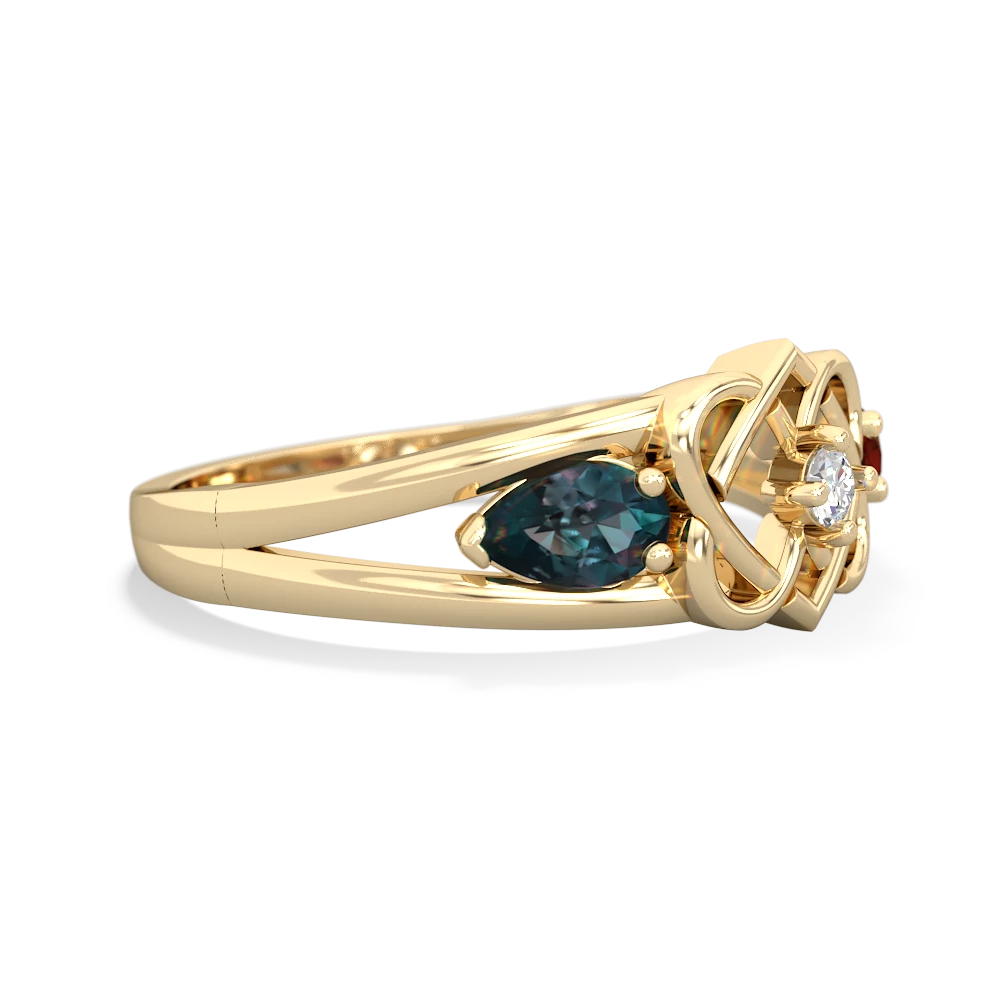 Alexandrite Hearts Intertwined 14K Yellow Gold ring R5880