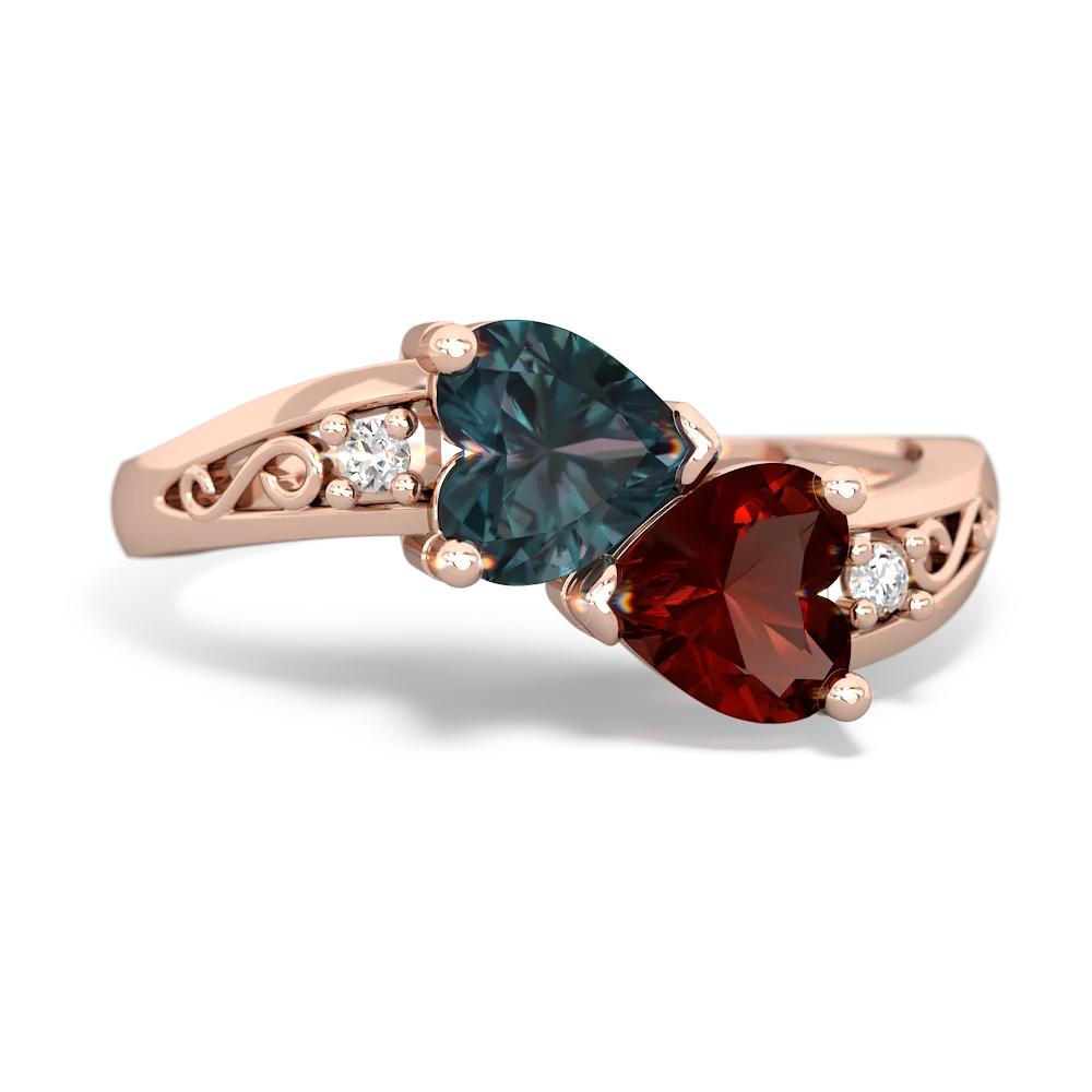 Alexandrite Snuggling Hearts 14K Rose Gold ring R2178