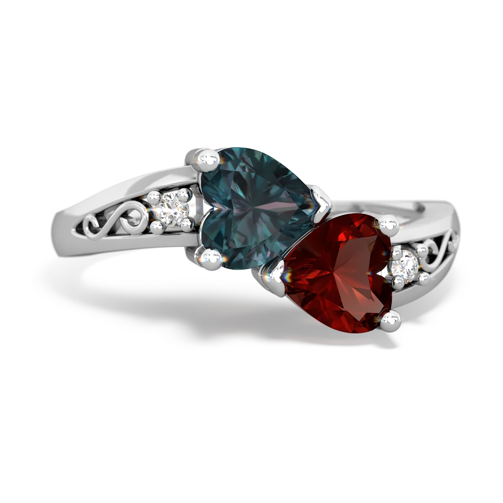 Alexandrite Snuggling Hearts 14K White Gold ring R2178