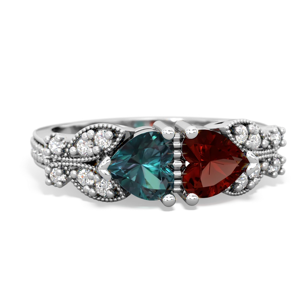 Alexandrite Diamond Butterflies 14K White Gold ring R5601