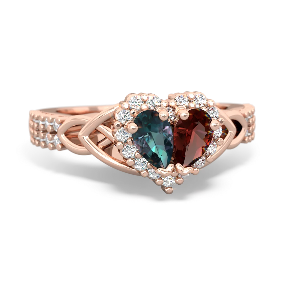 Alexandrite Celtic Knot Two Hearts As One 14K Rose Gold ring R2644HRT