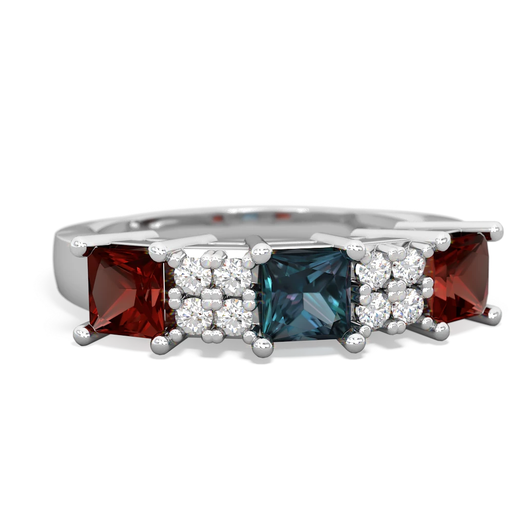 Alexandrite Three Stone Diamond Cluster 14K White Gold ring R2592