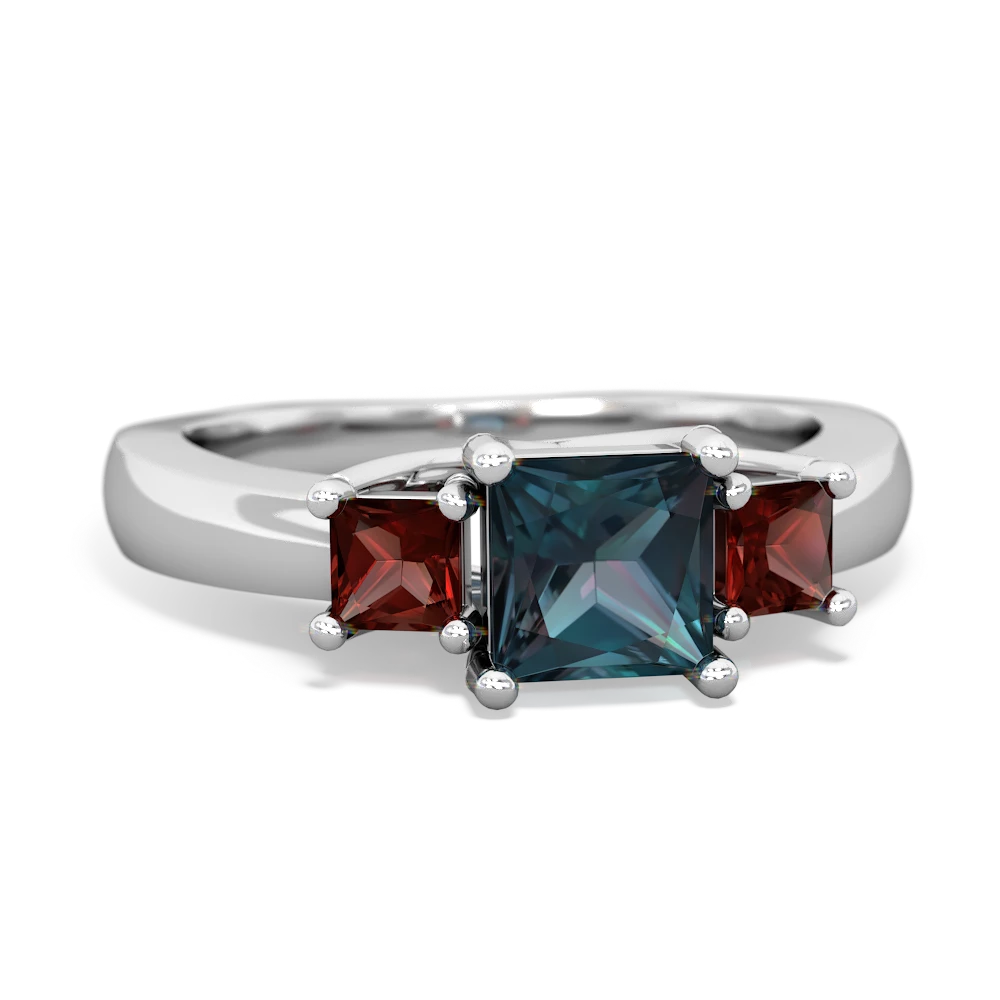 Alexandrite Three Stone Trellis 14K White Gold ring R4015