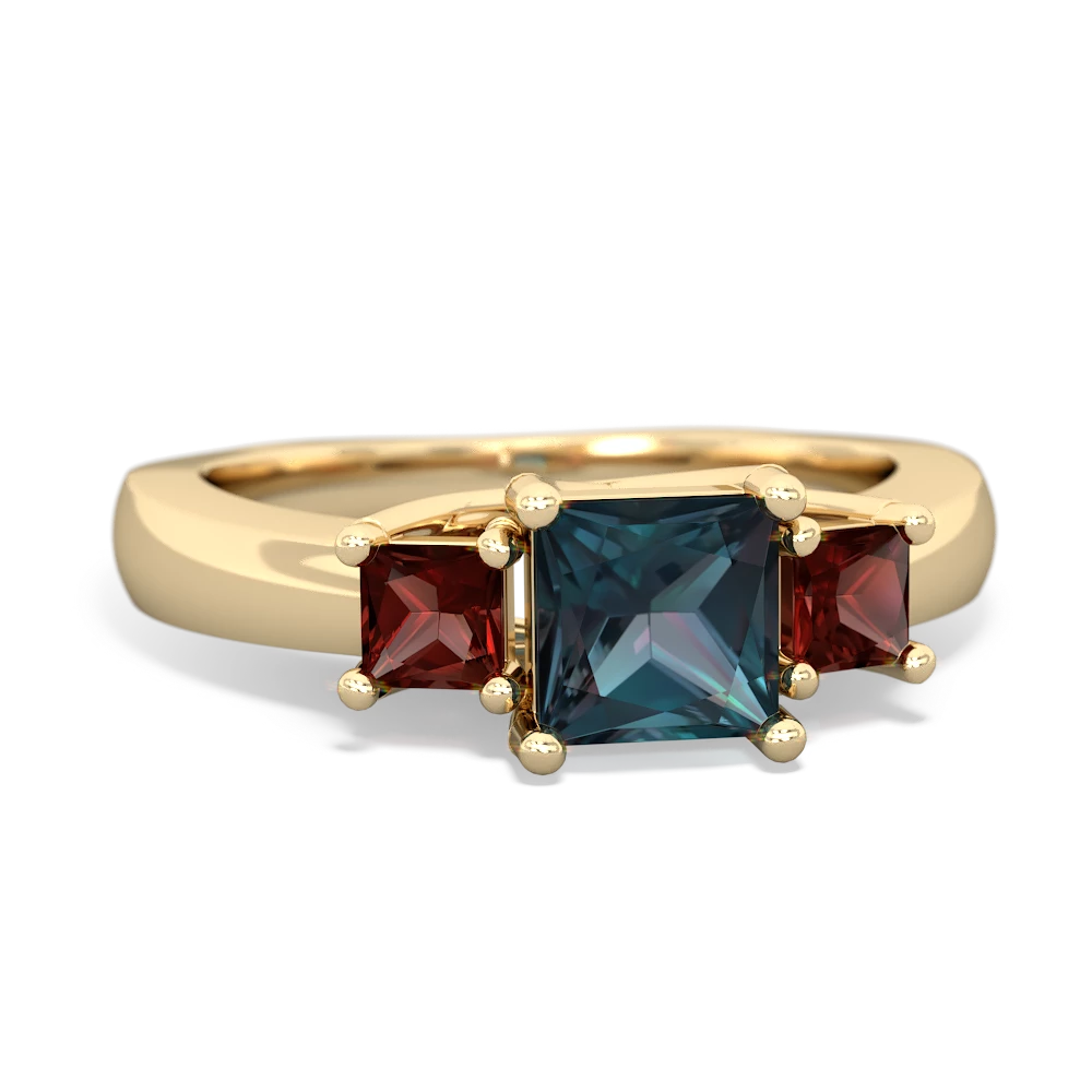 Alexandrite Three Stone Trellis 14K Yellow Gold ring R4015