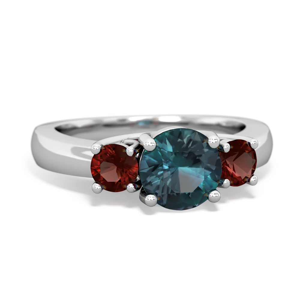 Alexandrite Three Stone Round Trellis 14K White Gold ring R4018