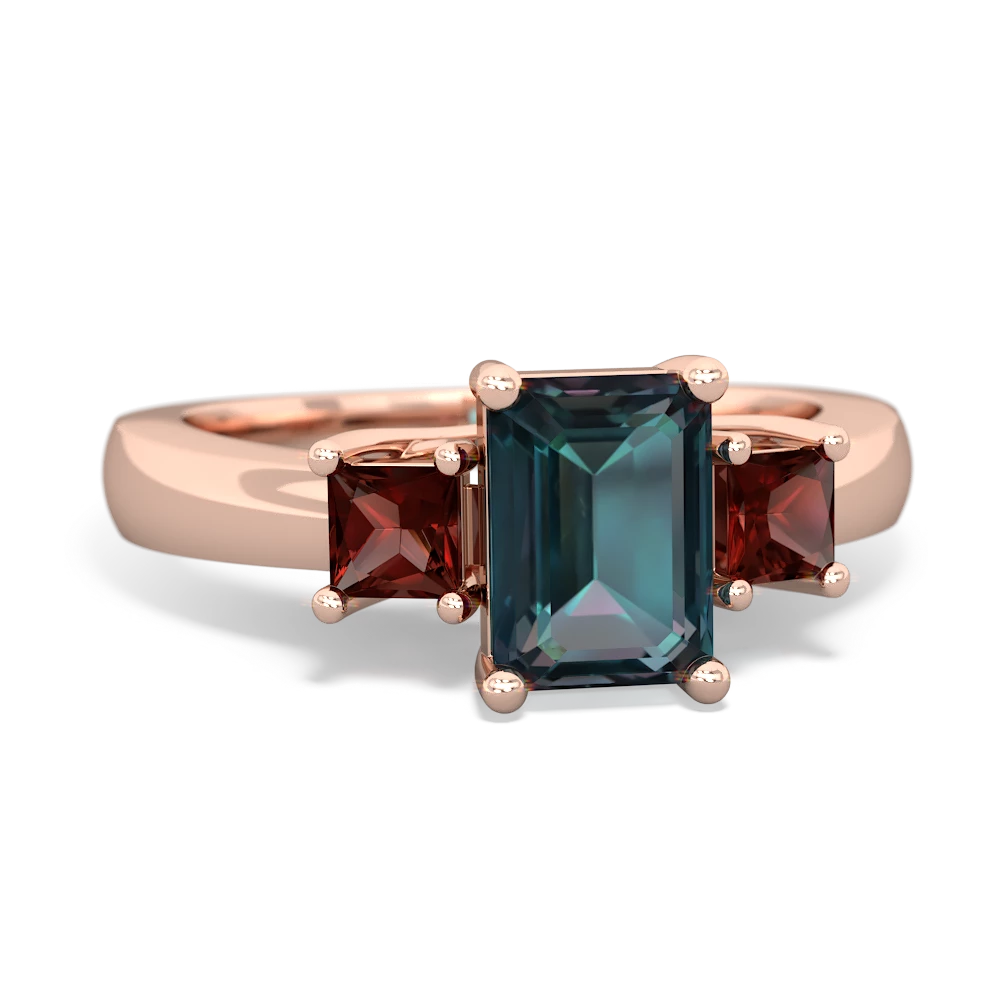 Alexandrite Three Stone Emerald-Cut Trellis 14K Rose Gold ring R4021