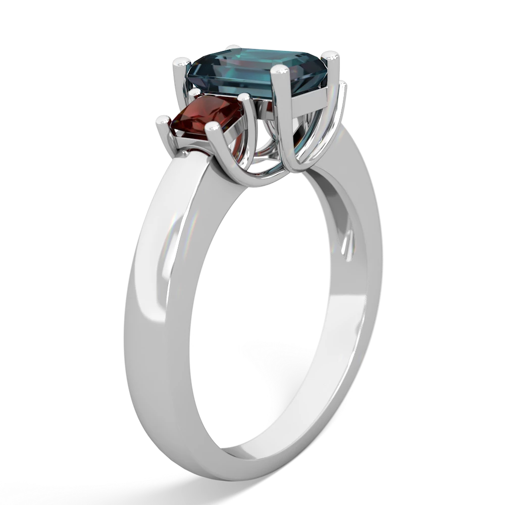 Alexandrite Three Stone Emerald-Cut Trellis 14K White Gold ring R4021