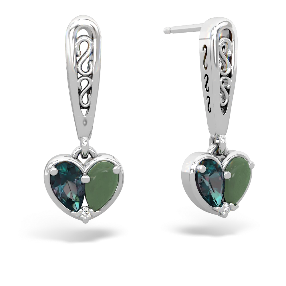 Alexandrite Filligree Heart 14K White Gold earrings E5070