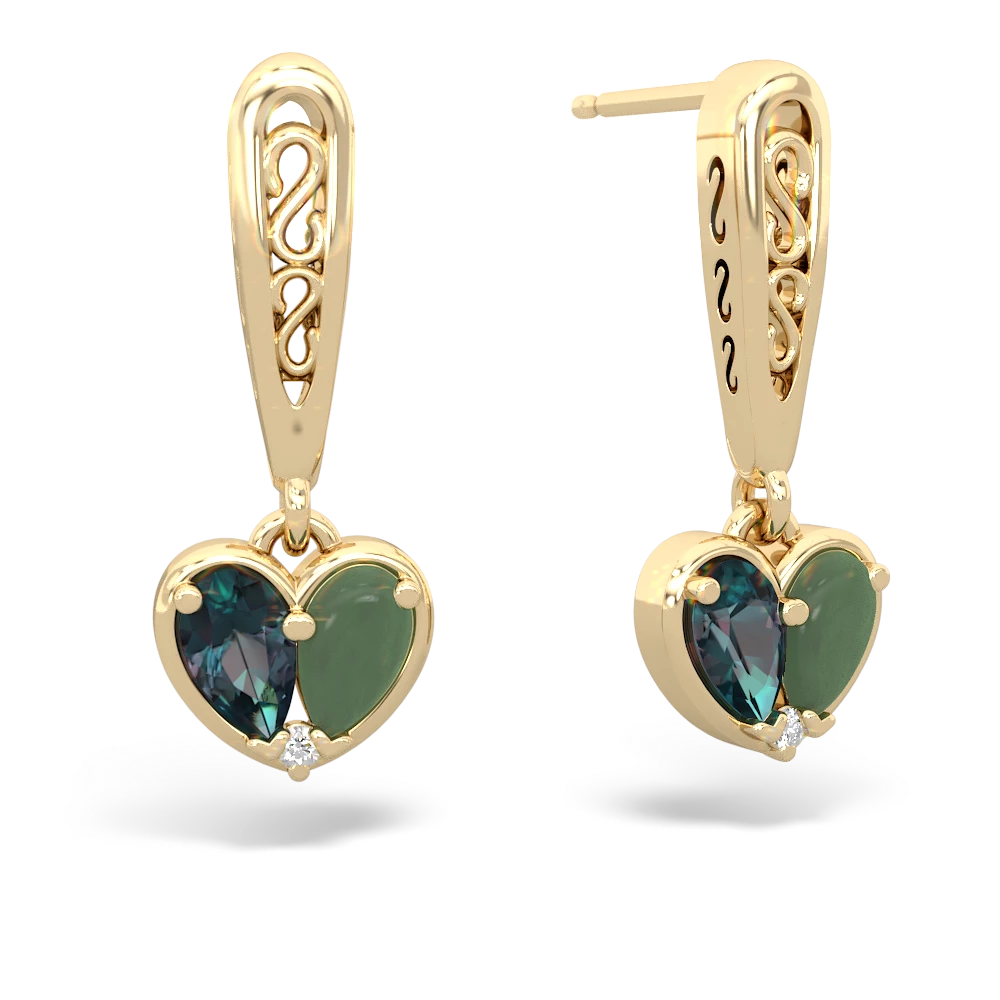 Alexandrite Filligree Heart 14K Yellow Gold earrings E5070