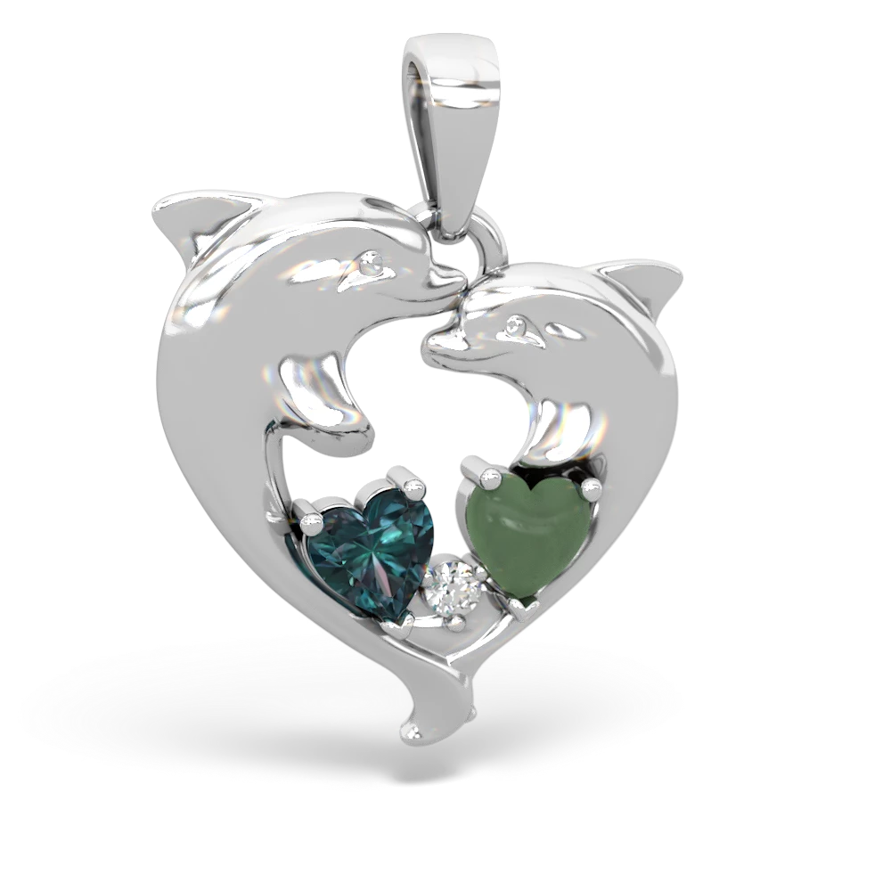 Alexandrite Dolphin Heart 14K White Gold pendant P5820