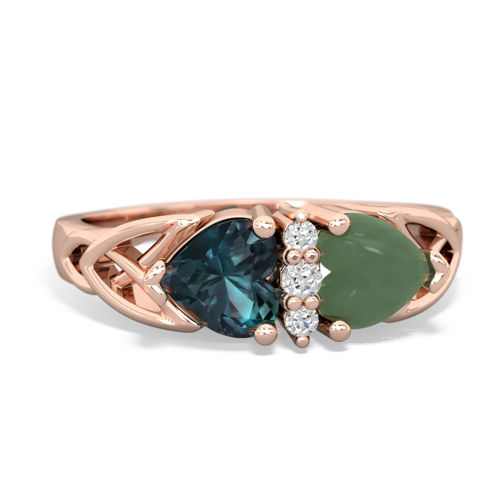 Alexandrite Celtic Knot Double Heart 14K Rose Gold ring R5040