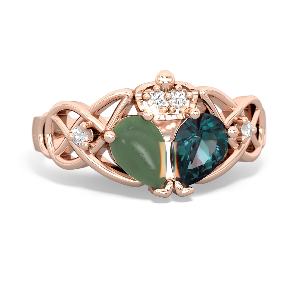 Alexandrite 'One Heart' Celtic Knot Claddagh 14K Rose Gold ring R5322