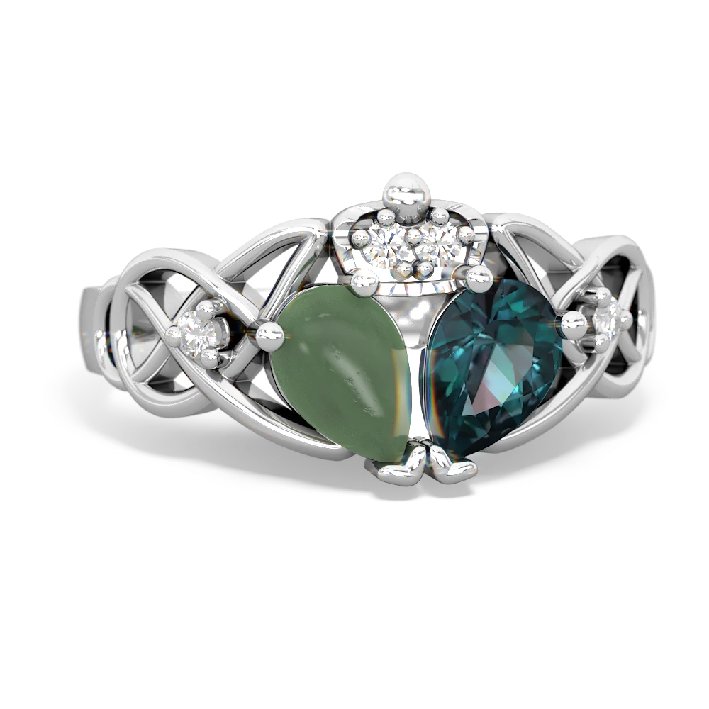 Alexandrite 'One Heart' Celtic Knot Claddagh 14K White Gold ring R5322