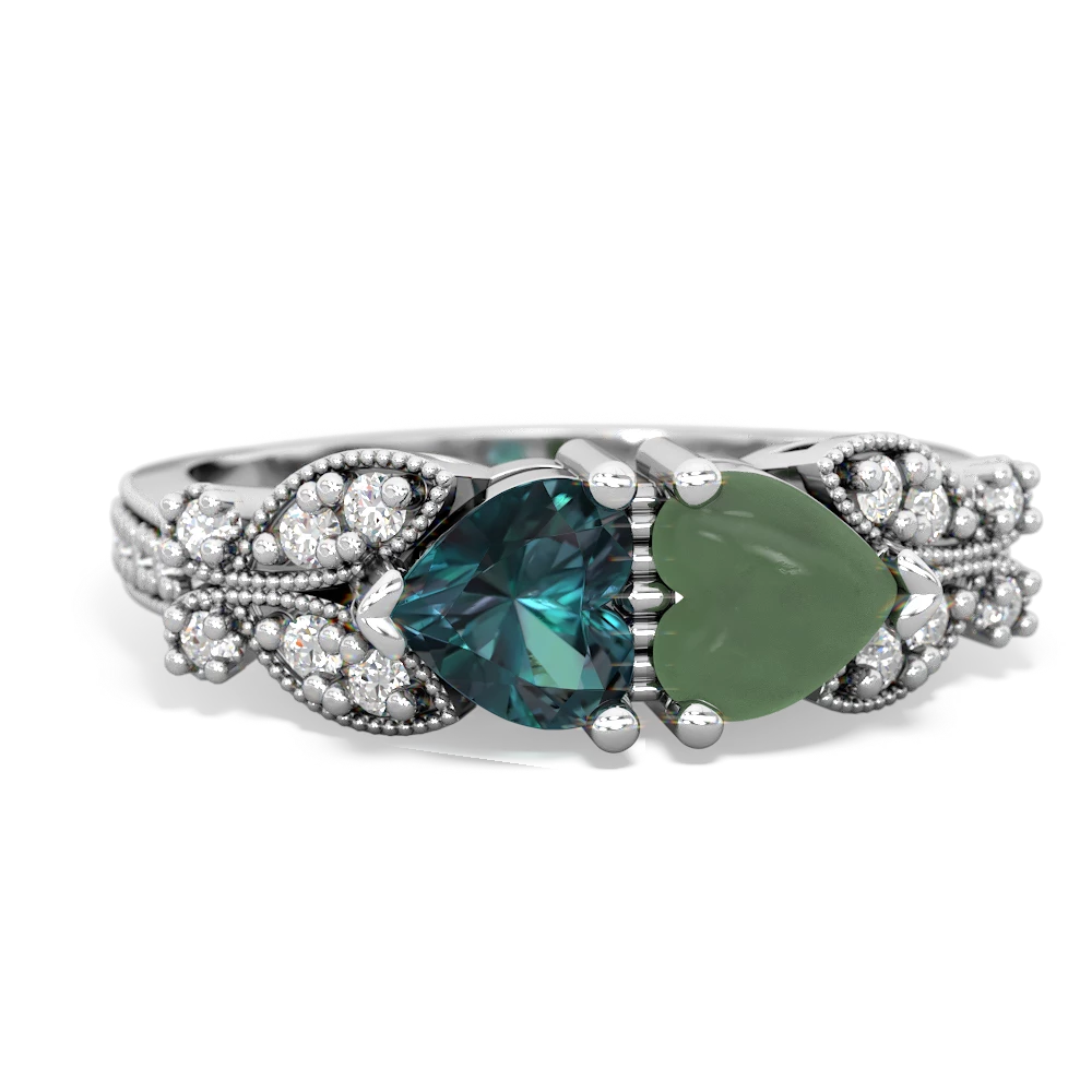 Alexandrite Diamond Butterflies 14K White Gold ring R5601