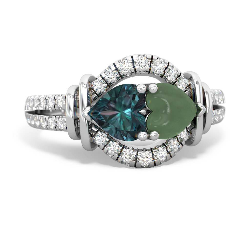 Alexandrite Art-Deco Keepsake 14K White Gold ring R5630