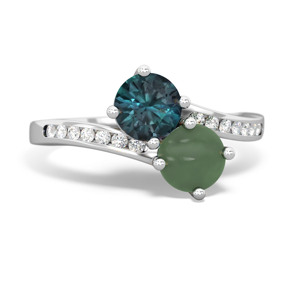 Alexandrite Channel Set Two Stone 14K White Gold ring R5303