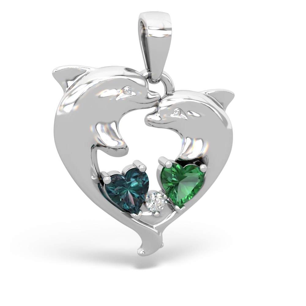 Alexandrite Dolphin Heart 14K White Gold pendant P5820