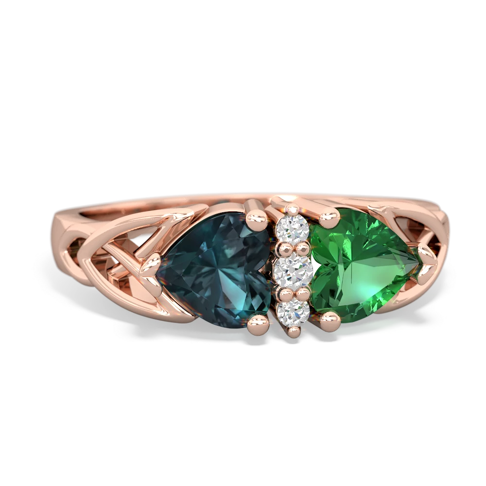 Alexandrite Celtic Knot Double Heart 14K Rose Gold ring R5040